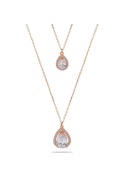 Kuyumcudukkani Çift Zirkon Damla Taşlı İkili Kolye -37289-r-w Gold
