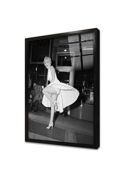Uçuşan Beyaz Elbiseli Marilyn Monroe Çerçeveli Cam Tablo