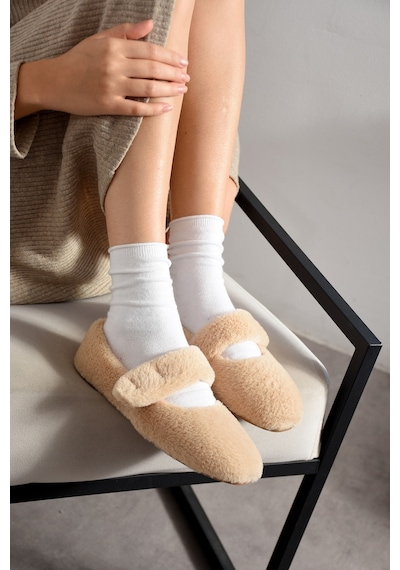 Nmoda Ultra Yumuşak Peluş Kadın Ev Babeti Ses Yapmaz Hafif Taban Panduf Vizon