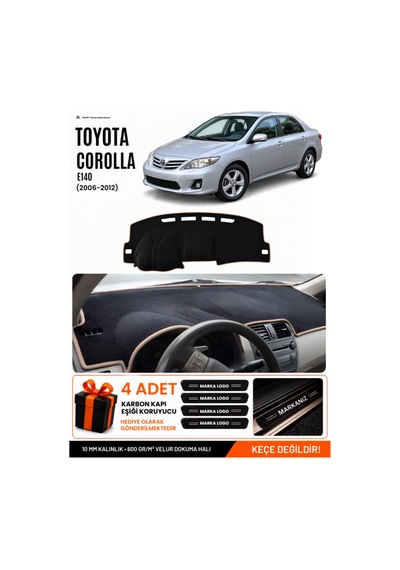 Toyota Corolla E140 2006-2012 Uyumlu Torpido Örtüsü, Torpido Kılıfı - Siyah Bej