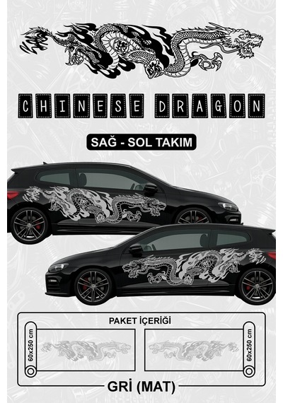 Çin Ejderhası Yan Gövde Kaplama Sticker Gri Mat - 864812253