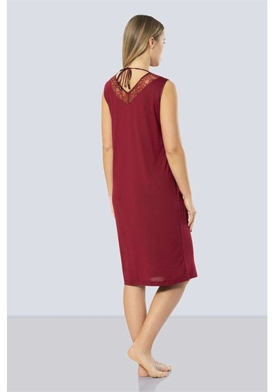 Türen 3285 Dantelli V Yaka Gecelik - Bordo Bordo