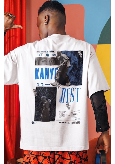 Kanye West Rapper Şarkıcı Sırt Baskılı Unisex Oversize Tişört Beyaz