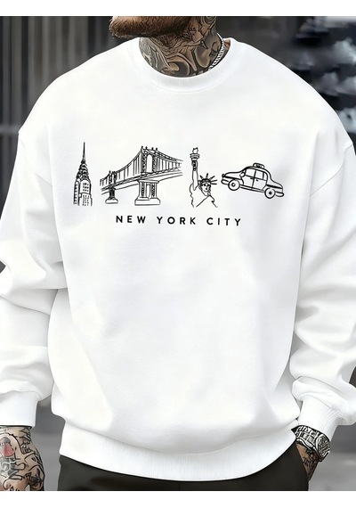 Startmore Tarzsokak New York City Özellik Desen Erkekler Kazak Sonbahar Bisiklet Yaka Kazak Hip Hop Çok Renkli Gi Beyaz