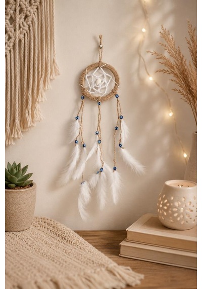 Mini Düş Kapanı Bambu Çember Araba Dikiz Ayna Süsü El Yapımı Tüylü Bohem Oto Aksesuar Dreamcatcher