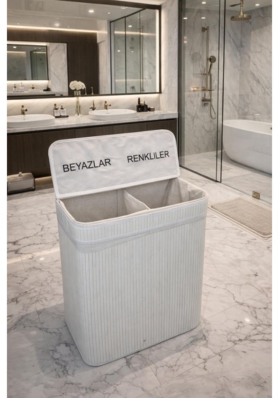 Lexroo Modern Bambu Beyazlar/renkliler Ayrı Bölmeli Çamaşır Kirli