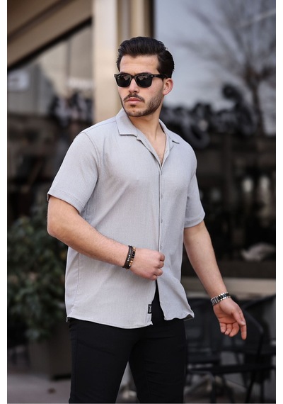 Tex Republic Erkek Gri Oversize Yazlık Bürümcük Gömlek Gri