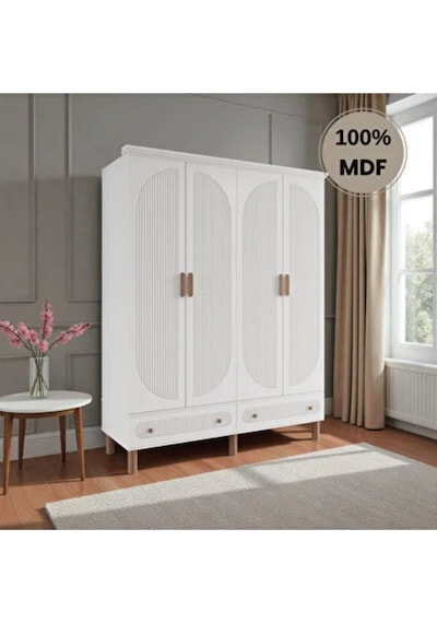 Comiet Sally 4 Kapaklı Çekmeceli Mdf Gardırop Beyaz Comiet Sally 4 Kapaklı Çekmeceli Mdf Gardırop Beyaz