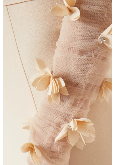 Ronanna Off-shoulder Çiçek Aplikeli Abiye Krem