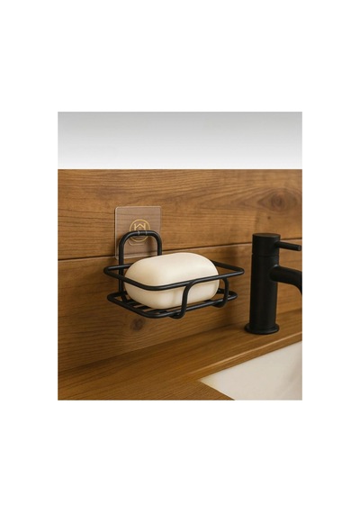 Buççin Online Mağaza Yapışkanlı Siyah Katı Sabunluk Mutfak Banyo Rafı Sabunluk Metal Siyah Çok Renkli