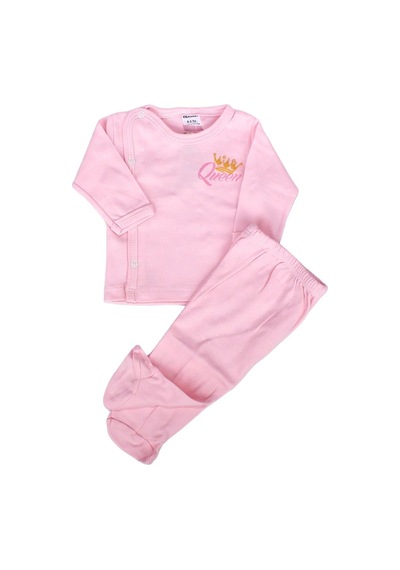 Bebegen Kız Bebek Pembe Queen Taç Baskılı 2'li Pijama Takımı 0-3 Ay Çok Renkli