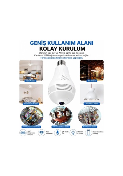 Gerçek 1080p Fhd Ampul Kamera Balık Gözü Lens 360 Panoramik Ev Güvenlik Kamerası + 32gb Hafıza Kart Altın