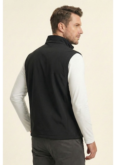Genius Store Erkek Yelek Softshell Su Geçirmez Tam Fermuarlı Cepli Normal Kalıp Spor Yelek Siyah