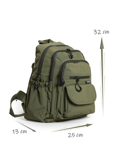 İmaks Küçük Boy 32 Cm Hafif Su Geçirmez Paraşüt Kumaş Çok Gözlü Günlük Kadın Sırt Çantası 8317a Yeşil