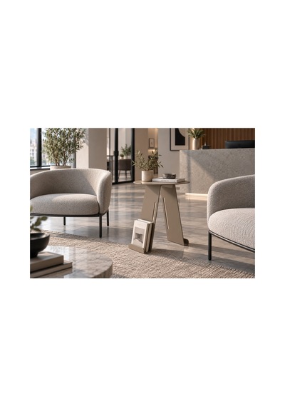 Folio Modern Metal Yan Sehpa Ve Dergilik, Yuvarlak Koltuk Kenarı Kitaplık Sehpa Bej - 945341616 Bej