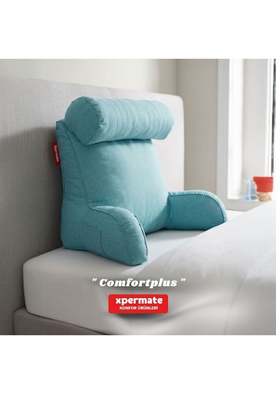 Xpermate TV Yastığı Kollu Okuma Yastığı Sırt Destek Yastığı Yatakta Oturma Kitap Okuma Yastığı Mavi