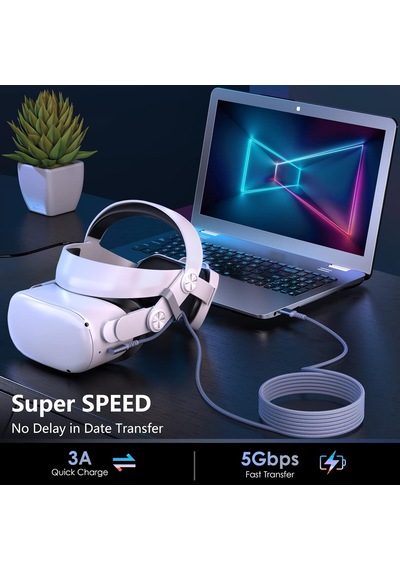 Vr-c Oculus Quest İle Uyumlu Vr5 Link Kablosu 5 M, 5gbps Usb 3.2 Gen 1 Hızlı Veri Aktarımı, Hız Standart