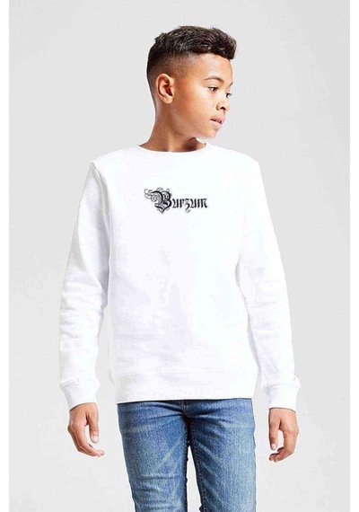 Tshirthane Burzum Anthology Logo Baskılı Unisex Çocuk Beyaz Sweatshirt Beyaz
