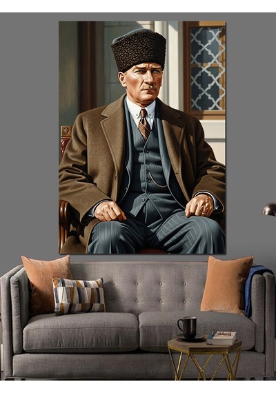 Mustafa Kemal Atatürk Oturuşu Dekoratif Kanvas - Mdf Ahşap Tablo