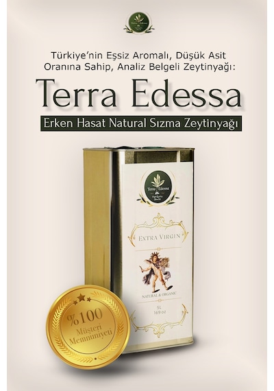Terra Edessa Olio High Quality Olive Oil Erken Hasat Natürel Sızma Zeytinyağı - 5 Litre - Mezopotamya'nın Bereketli Lezzeti