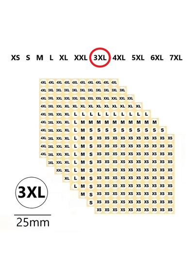 3xl Yapışkanlı Çapı-25mm Yuvarlak Beden Etiketi 210 Adet 200 Adet