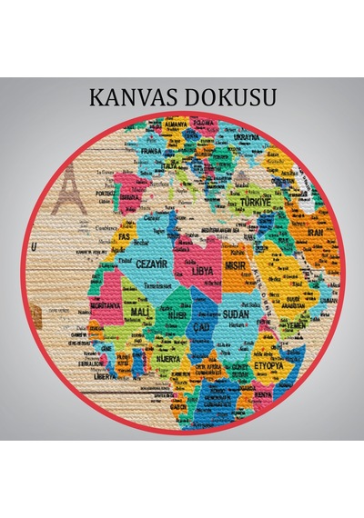 Ahşap Görünümlü Türkçe Dünya Haritası Sembollü Eğitici Kanvas Tablo 2939 95 X 55