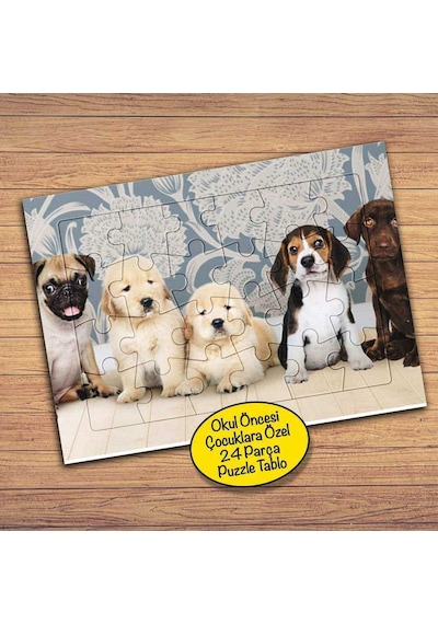 Sevimli Köpek Arkadaşlar Çocuklara Özel Puzzle Yapboz Tablo-64839