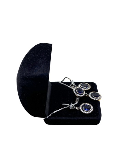 Oya Silver Beyaz Işıltılı Oval Safir Gümüş Set&takım