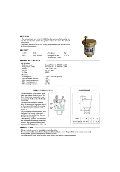 Icma Otomatik Purjör 1/2'' - 130 C Solar - İtalyan