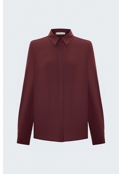 Sateen Desenli Klasik Gömlek - Bordo-137850