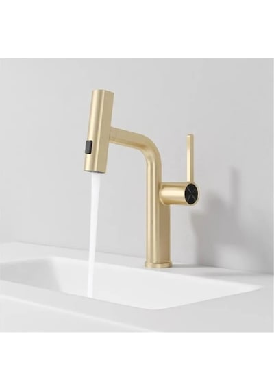 Banyo Lavabo Bataryası Duş Şelale 3 Fonksiyonlu Spiralli İthal Mat Gold
