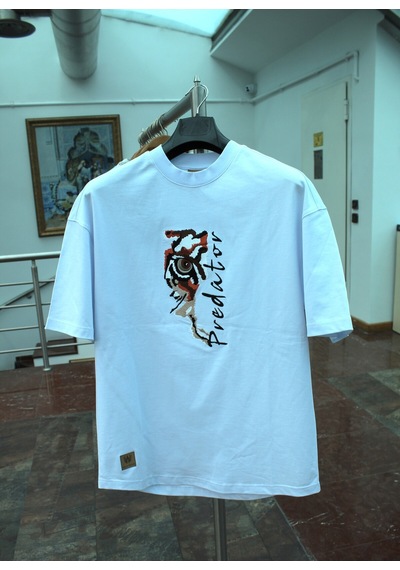 Wild Wood Garment Wild Wood "predator" Tiger Eye Streetwear Premium Kalite Oversize T-shirt Beyaz