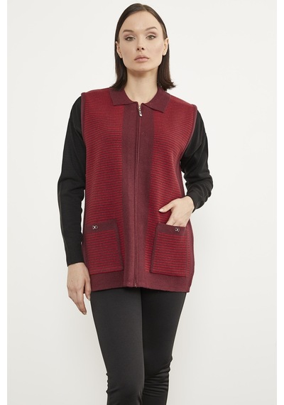 Sementa Polo Yaka Fermuarlı Triko Yelek - Bordo 001