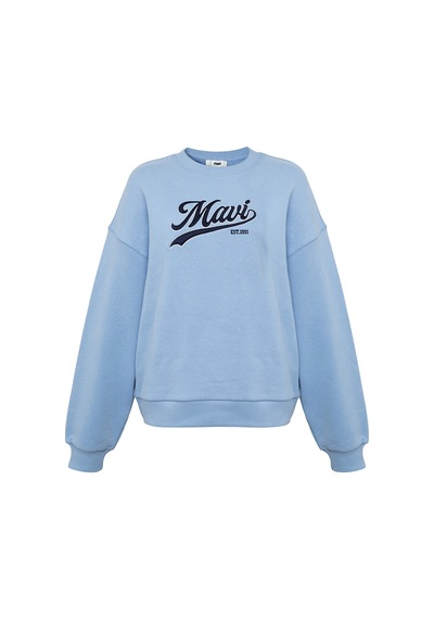 Logo Baskılı Sweatshırt Puslu Mavi