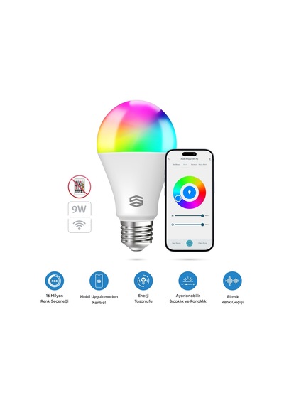 Şımart Akıllı Rgb Led Ampul Wi-fi 16m Renk, Uzaktan Kontrol Ve Sesli Asistan Uyumlu Diğer