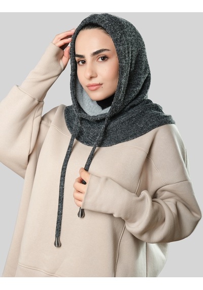 Hürrem Bone Antrasit Bağcıklı Peluş Salaş Balaklava Boyunluklu Bere Jakar Düz 2328 25 Antrasit