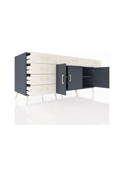 Kronos Konsol 2 Raflı 6 Çekmeceli 3 Kapaklı 176x59x83 Antrasit-antrasit/aytaşı Antrasit/aytaşı