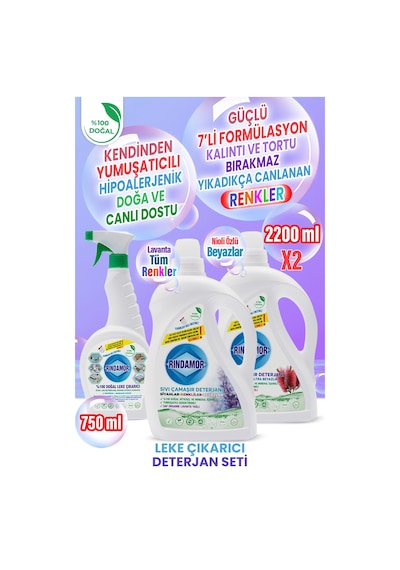 % 100 Doğal Bitkisel Beyazlar Nioli-tüm Renkler Lavanta Çamaşır Deterjanı Ve Leke Çıkarıcı Seti 2200 ML