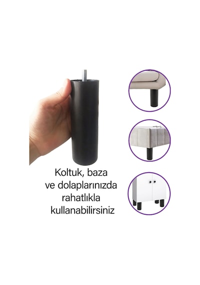 Destek Ayağı 15 Cm Siyah Ve Metal Düz Ayak Tabanı M8 Civatalı İnce Diş Mobilya Kanepe Baza Koltuk Seti