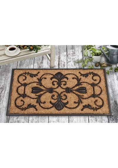 Dekoratif Dış Kapı Paspası Dijital Baskılı, Kaymaz Pvc Plastik Tabanlı, Şık Desenli Kapı Önü Paspası 40x70 Cm Taba