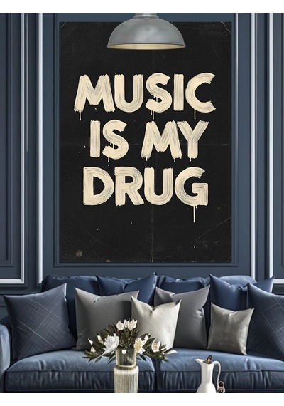"müzik Benim İlacımdır" Yazısı Dekoratif Kanvas - Mdf Ahşap Tablo