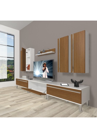 Decoraktiv Eko 8d Mdf Krom Ayaklı Tv Ünitesi Tv Sehpası Beyaz - Ceviz