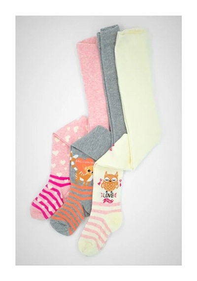 Veraye Socks Kız Külotlu Çorap Kedi Baykuş Ve Kalp Desen Pamuklu Penye 3'lü Krem-pembe-gri Veraye Socks Kız Külotlu Çorap Kedi Baykuş Ve Kalp Desen Pamuklu Penye 3'lü Krem-pembe-gri