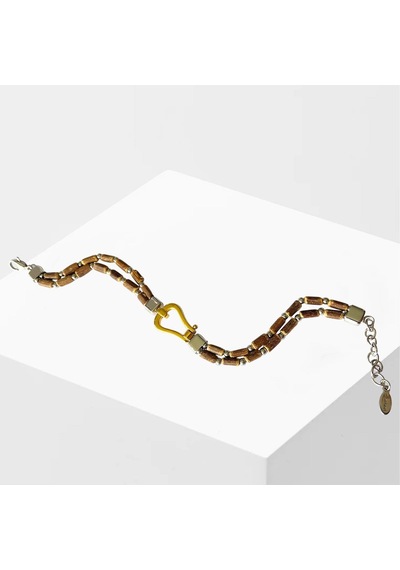 Doğal Taşlı Gold Sılver Çelik Erkek Bileklik Siyah