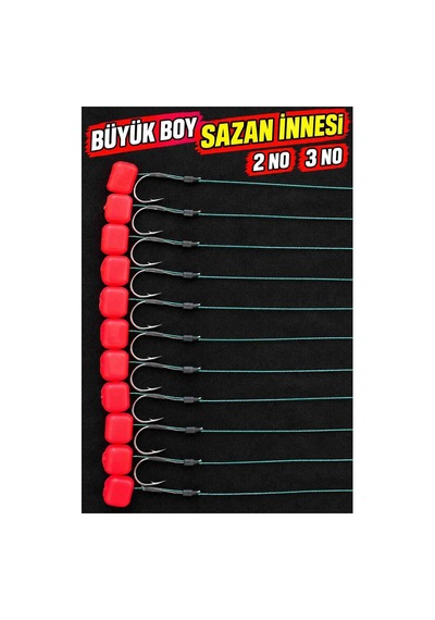 Büyük Boy Sazan Olta Takımı Kırmızı Çift Boncuklu Düz Iğneli Hazır Rig Ve Boli Modeli