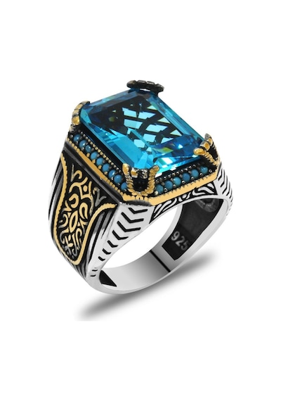 Baget Kesim Aqua Zirkon Taşlı Yanları Gotik Süslemeli 925 Ayar Gü (537174679)
