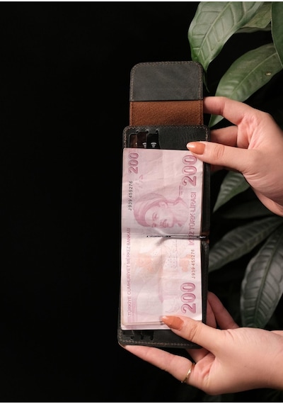 Eonaks Dubai Gold - İnce Tasarım Hakiki Deri Mandal Para Tutuculu Cüzdan Ve Kartlık Taba - Yeşil