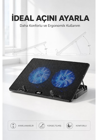 Uptech Laptop Soğutucu Çift Fanlı Ayarlanabilir Dizüstü Bilgisayar Soğutma Fanı