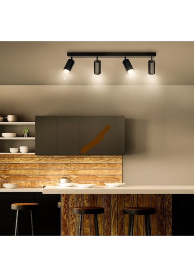 Rıolight Modern Siyah Salon,mutfak,giyinme Odası,cafeler İçin Metal 4lü Spot Avize Ampul Dahil