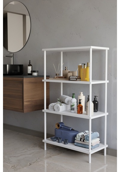 4 Katlı Çevir Kur Metal Gövdeli Banyo Rafı Çok Amaçlı Düzenleyici Organizer Stand Banyo Dolabı Beyaz